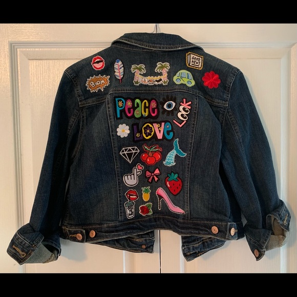 Large cropped Garage custom patch Jean jacket - Picture 2 of 5